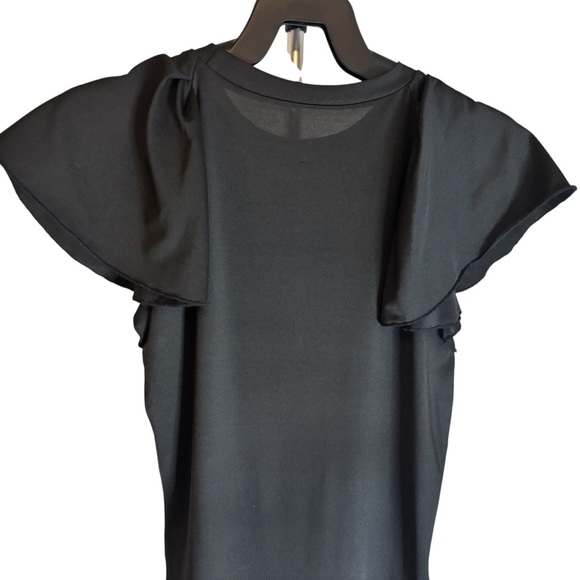 Black Flutter Sleeve Top Sexy Romantic Bodysuit Shapewear Buttery Soft Academia - Picture 7 of 9